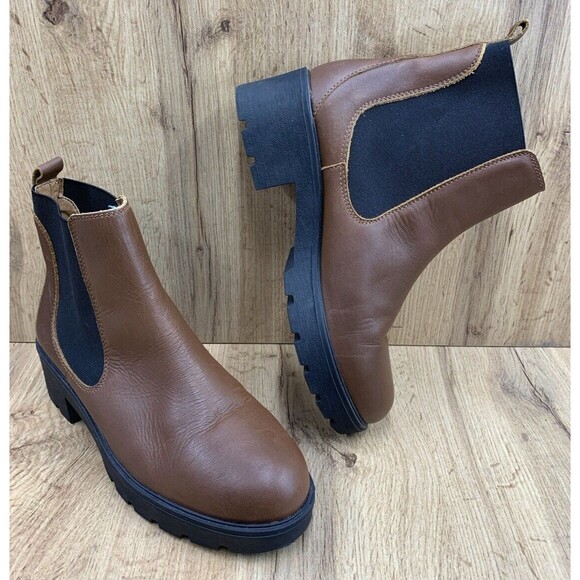 Enzo Tesoti Chelsea Leather Ankle Boots Women’s US 9 Eu 40 Brown Platform 87732